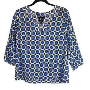 Talbots Womens Top 100% Cotton Size Medium Petite Blue Yellow Black